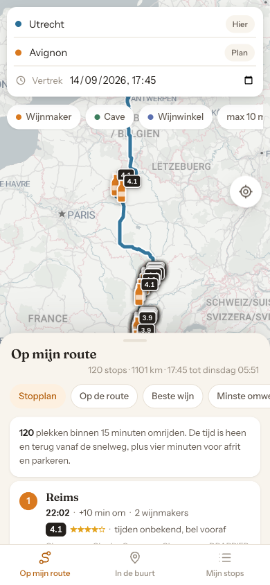 Het stopplan langs de route Utrecht naar Avignon