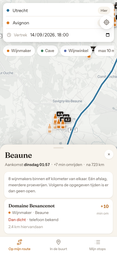 De stop Beaune met acht wijnmakers